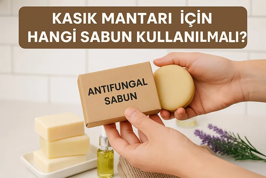 Kasık mantarı için hangi sabun kullanılmalı sorusuna yanıt arayan kişi, antifungal sabun kutusunu tutuyor